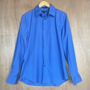 Express 1MX Stretch Cotton Modern Fit Blue Long Sleeve Dress Shirt Medium M